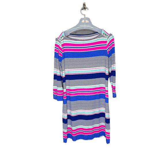 Lilly Pulitzer Sophie Size L UPF 50 True Blue Kaleidoscope Jungle Striped Dress - Picture 2 of 12